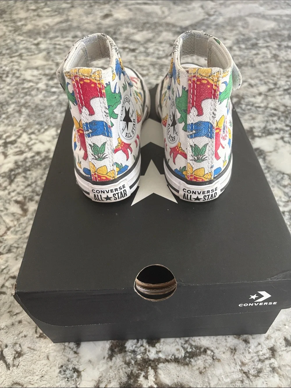 Converse Kids' High Top Sneakers - White dinosaur Print